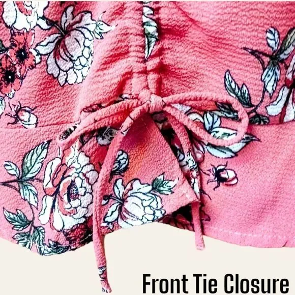 ALMOST FAMOUS Women's large gauzy floral print short Sleeve blouse. - Picture 8 of 15